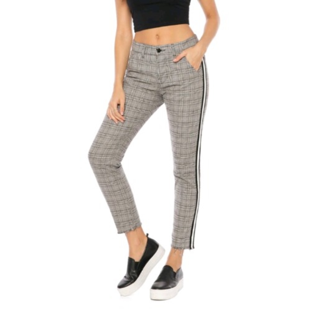 NSF Plaid Side Stripe Cropped Pants Women's Size 27 Raw Hem USA Y2K
